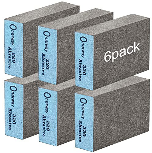Onarway Sanding Blocks 6 Packs Wet and Dry Dual-use Sanding Sponges - Fine 220 Grits: Washable and Reusable for Wood Metal Wall Polish