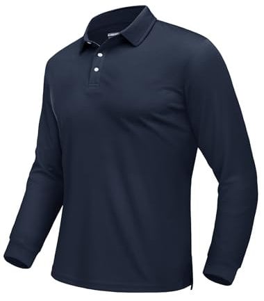 EKLENTSON Long Sleeve Golf Polo Shirts for Men Polyester Workwear T Shirts Breathable Quick Dry Work Tactical Polo T-Shirts with 3 Buttons Navy,L