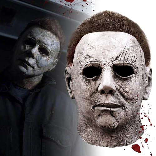 DUOLAM Michael Myers Maske Halloween Karneval Film Killer Scary Horror Latex Masken mit Haaren Kopfmaske Erwachsene Cosplay Kostüm für Karneval & Halloween