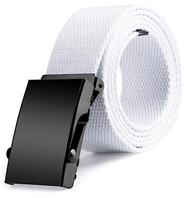 NIUXICH Canvas-Gürtel für Herren/Damen, Jeansgürtel, Metallrolle, automatische Schnalle, Canvas-Gurtband, Taillengürtel, Weiss, 70cm