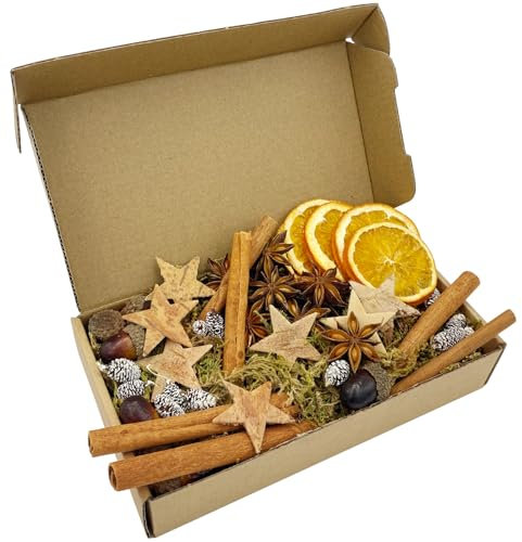 52 StüCk Weihnachtsdeko Adventskranz Set, Mix Weihnachten Bastelset kreative moos deko mit Natur Kokossterne Orangenscheibe, Mini-Zeder, Zimt, Anis, Eichel, dunkelgrünes Moos(170g)