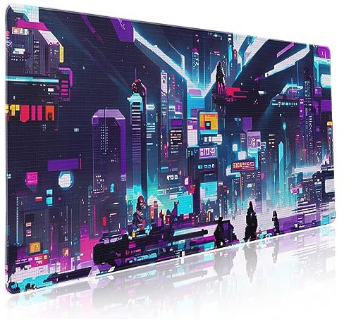 Lila japanische Stadt Gaming Mauspad XXL Retro Anime Vaporwave Street erweiterte große Schreibtischunterlage großes Mauspad Gummiboden genähter Rand langes Mauspad für Desktop Büro PC Gamer, 90 x 40