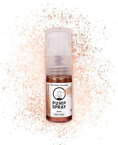 Food Colours Essbares Glitzerspray NEW COPPER 5G – Pumpe mit metallischem Pulver zum schnellen, effektvollen Dekorieren von Torten, Cremes, Gelees, Pralinen, Schokolade und Zuckerdekorationen