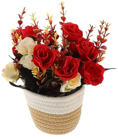 Abaodam Blumenkasten Im Pastoralen Stil Künstliche Topfblumen Künstliche Topfpflanze Lebensechte Topfblume Kunstpflanze Echt Aussehende Rosen Blumentopf Rattan Gefälschter Blumenstrauß