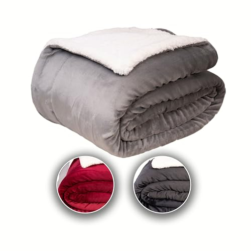 Komfortec Kuscheldecke 150x200 cm cm, Oeko-TEX Zertifizierte Flauschig Fleecedecke, warm Sherpa Sofaüberwurf, Dick Sofadecke, Grau