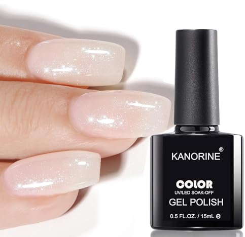 KANORINE Milky White Glitter Nude Gel Polish,Translucent Jelly Milky White color coat Gel Nail Polish Soak Off long lasting Gel Polish Nail Art Manicure Salon DIY Gel Nail Design 0.5oz/15ml