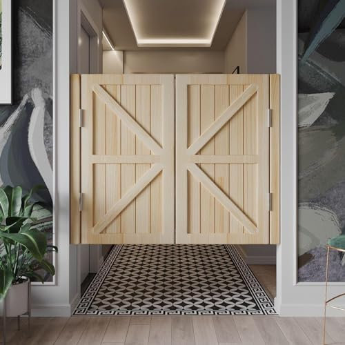 AZHANGYB Saloon Porte Battante 70x90cm, Porte SéParation Couloir Bois Massif, Conception Stores Porte Cow-Boy Double Ouverture, CharnièRes Incluses Fermeture Automatique