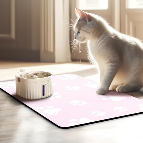 JanYoo Napfunterlage Katzen Futternapf Unterlage 50x35cm, wasserdichte Haustier Futtermatten rutschfeste Unterlage Katzennapf Fressnapf Futtermatte Katzenfutter Futternapf Matte(Rosa)