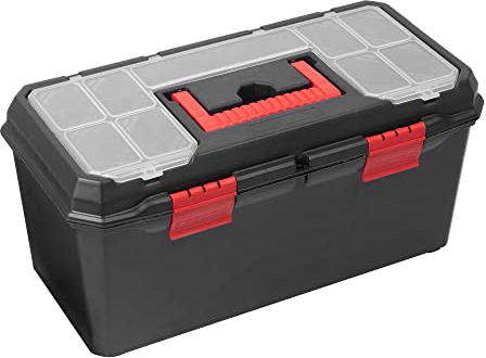 Hardys Heavy Duty Small Plastic Tool Box - Multiple Compartment Toolbox Organiser with Removable Tote Tray - Tool Chest Storage Box, 7 Compartment Box for Fixings, Hand Tools (19)
