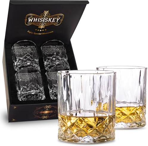 Whisiskey Whisky Gläser Set - Whiskey Geschenkset Glas - Whiskygläser - Geschenke für Männer - Männergeschenke - Geburtstagsgeschenk Mann - Geschenkbox, 4 Rum Gläser x 310ML