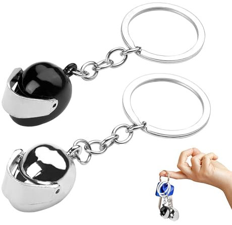2 Pièces Porte-Clés de Casque de Moto, Mini Porte-Clés de Casque 3D en Métal Pendentif de Porte-clés de Cadeau de Motard Cadeau pour la fête des pères (Noir, Argent)