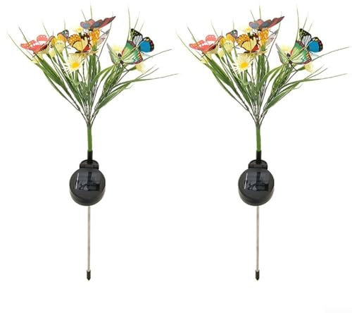 SPORTARC Solar-Schmetterling-Lichter, wasserdicht, Solar-Schmetterlings-Gartenlicht, LED-Blumenstecker für den Außenbereich, Terrasse, Weiß, 2 Stück