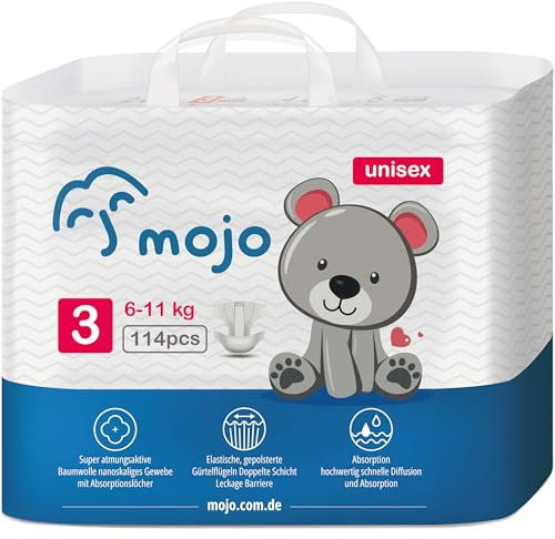 Komfortable Größe 3 Einweg Babywindeln Ultra-absorbierend Auslaufsicher Hautfreundlich Atmungsaktiv Unisex Windeln für Kinder, 114 Stück für 6-11 kg