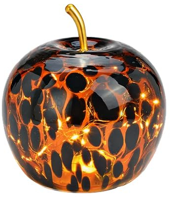 G. Wurm Dekoleuchte Apfel (S) Glas, Braun gepunktet, Apfel Lampe mit LED Lichterkette, Dekolampe, Tischleuchte, Apfellampe