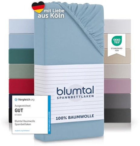 Blumtal® Baumwolle Spannbettlaken 120x200cm Basics Jersey - Bettlaken 120x200cm - Oeko-TEX zertifiziertes Spannbetttuch 120x200cm - Matratzenbezug 120x200cm - Bettbezug - Leintuch - Dusk Blue