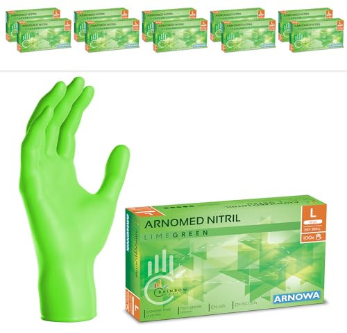 2000 Stück ARNOMED Einweghandschuhe Grün, Einmalhandschuhe L, Nitril Handschuhe Einweg, Nitrilhandschuhe puderfrei, Gummihandschuhe Einweg, Schutzhandschuhe, Handschuhe Nitril in XS, S, M, L, XL