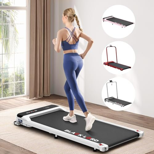 BLACK LORD Faltbares Walking Pad Laufband, 2 in 1 Elektro Home Office Laufband für Joggen und Laufen, Neigung, 3.2HP Fitnessgerät, Tragbar unter Schreibtisch, 140kg Kapazität, MS2, Weiß