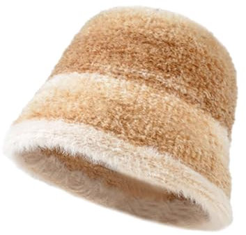 GIBZ Plüsch Fischerhüte für Damen, Winter Flauschige Kunstfell Anglerhut, Süße Mädchen Gestreifte Warme Outdoor Mütze, Khaki