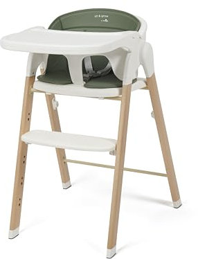 Babylo Sit & Grow Hochstuhl und Kindersitz mit sicherem Geschirr und Fußstütze, herausnehmbarer gepolsterter Sitzeinlage und Tablett für einfache Reinigung, Weiß & Grün