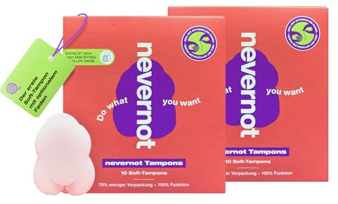 nevernot Softtampons, 2x 10 Stück: Menstruationsschwamm mit optionalem Faden, 100% Schadstofffrei, Super weicher Tampon, Einfach zu entfernen, Ideal für Sport, Sauna & Schmerzpatientinnen
