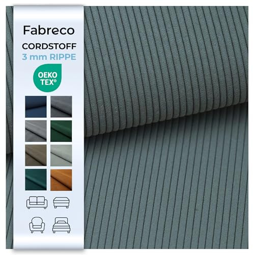 Fabreco CORDSTOFF Meterware TORANOS (100 cm x 142 cm) – Gewicht 330 g/m2 – Feincord Stoff Meterware für Sofa & Stühle – Polsterstoff für Möbelstoff – Möbelstoffe, Dekostoff & Stoffe DIY (Türkis)