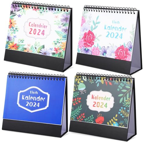 SHOWERORO 4stücke Teiliges Desktop Kalender Deutscher Tischkalender Planer Mit Gestaltung Für Büro Zuhause Und Schule Vielseitig Einsetzbar Spiralbindung Monatsübersicht