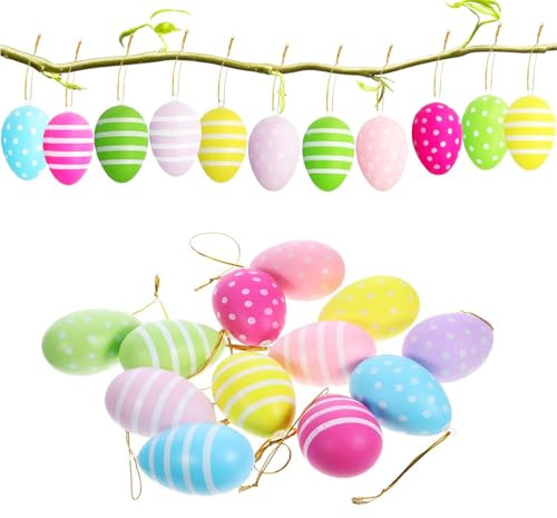 Jaoucue 24x Ostereier zum Aufhängen, Bunte Plastik Eier Ostern, Ostereier Deko, Kunststoffeier für drinnen und draußen, Osterdeko Deko zu Ostern