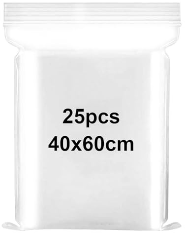 25 sacchetti di plastica trasparenti richiudibili, grandi sacchetti con chiusura lampo 40 x 60 cm Sacchetto Sigillato Borsa con Chiusura a Cerniera Applicano a Piumini, Coperte, Deposito di Vestiti