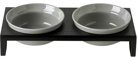 Ceramic Grey Dog Bowls Set - 6 inch Wide Dog Food & Water Bowls, Elevated Feeding Bowls with Metal Stand for Indoor Cats and Medium Dog,2 Bowls+1 Stand Set for Wet and Dry Food