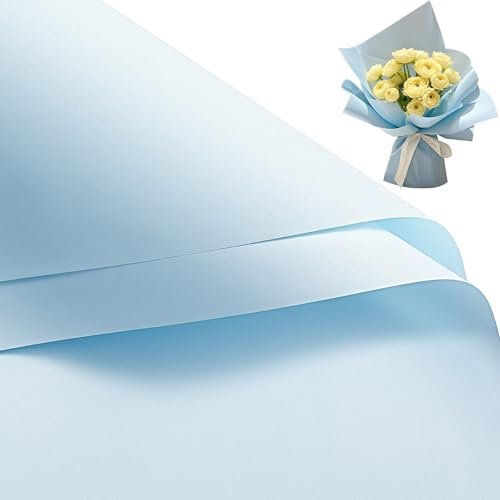 RUSPEPA 20 fogli di carta da regalo per fiori, carta da regalo impermeabile per bouquet floreali, confezioni per forniture per fioristi per compleanni, feste, matrimoni e fai da te - Blu