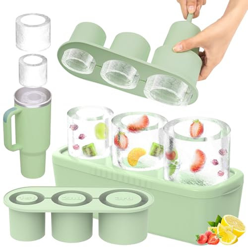 Stanley Cup Eiswürfelform Zubehör 3 Fach Silikon Eiswürfelform mit Deckel, Wiederverwendbare 40, 30, 20 oz Eiswürfelform, Ice Cube Tray für Bier, Cocktails und Whisky