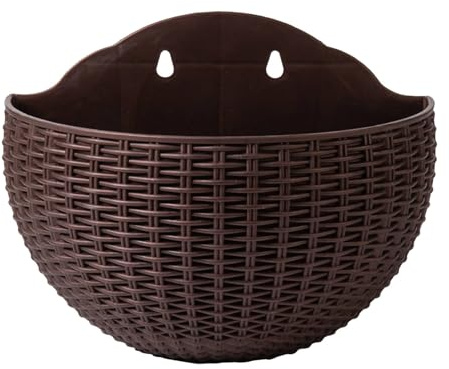 Generisch Dekorativer Blumenampel - Hängender Blumenkorb | Rattanimitat Wandblumentopf | Wandbehang Blumentopf | Hängender Pflanztopf | Blumenkorb Für Den Balkon Im Rattan Stil