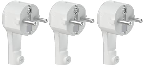 Temolink Schuko Stecker 3 Stück, Extra Flacher Schuko Winkelstecker mit Zugentlastung, Flachstecker für Kabel 1,5 mm², 250V 16A, Minimalistisches Design, Weiß