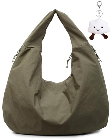 Micmores Handtasche Damen Nylon Umhängetasche Stylische Hobo Tote Bag Groß Shopper Tasche Praktische Schultertasche für Schule, Arbeit, Reisen, Einkauf (Grün)