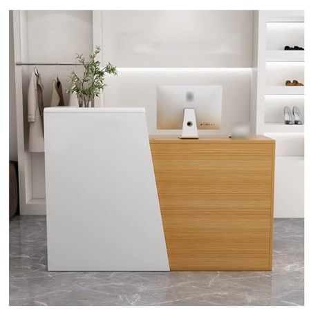 RiouPsithuric Moderner Empfangstresen mit Theke – kleine Einzelhandelskasse für Salons und Bekleidungsgeschäfte, Walnussholz-Finish, linke Seite, 80 cm – stilvolles und funktionales Design