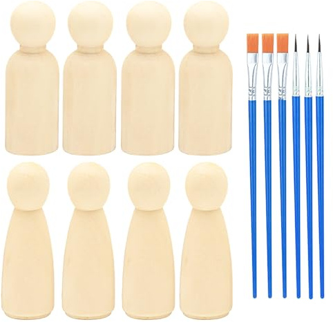 ZFKXGS 8 Stück Holzfiguren zum Bemalen 75MM Spielfiguren Holz Unvollendete Holzkegel zum Basteln Figuren zum Bemalen Mann Frau für DIY Geburtstag Hochzeit Partys Weihnachten Bastelprojekte Dekoration
