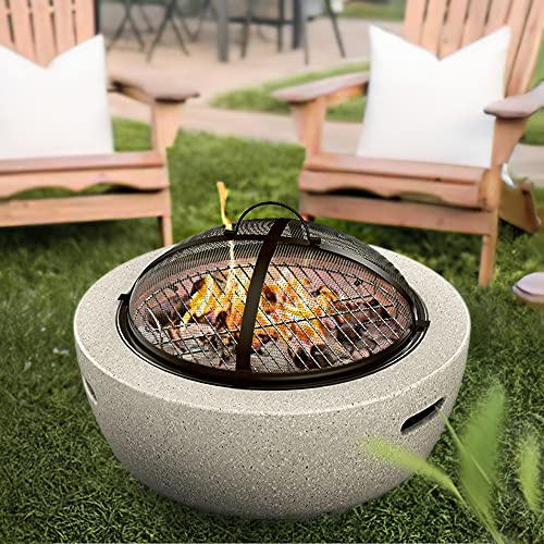 Portable Fire Pits & Bowls Set w/Spark Screen, Fireplace Poker, Grate, Outdoor Fire Pits Brazier, Wood Burning Heating Basin, Charcoal Barbecues BBQ Grill Firebowl