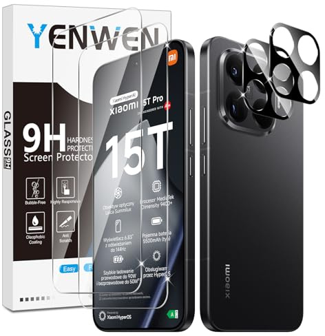 Yenwen Schutzfolie für Xiaomi 15T / 17T Pro 5G für Panzerglas, 2 Stück Displayschutz mit 2 Stück Kameraschutz, 9H Härte Schutzglas, Handy Folie HD Klar Panzer Schutz Glas Screen