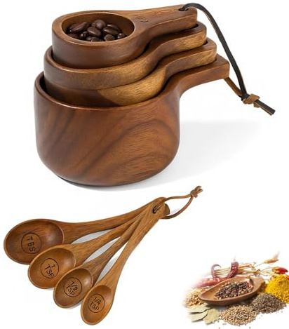 Wooden Measuring Cups and Spoons Set – Solid Wood,Nesting Design, Cute Measuring Cups for Baking, Cooking & Kitchen Accessories