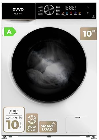EVVO Lavadora Carga Frontal Nova P10 - Lavadora 10kg, Eficiencia Energética A, Motor Inverter eDRIVE, 1200 RPM, Tecnología SMART LOAD, Tambor ePROTECT, Pantalla Táctil, 14 Programas