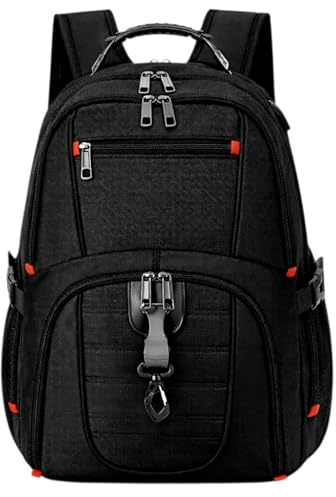 Generisch Laptop Rucksack Schwarz bis 17,6 Zoll – Großer Schulrucksack & Arbeitsrucksack, Reiserucksack mit Gepäckband, Robuster Alltagsrucksack für Herren & Damen