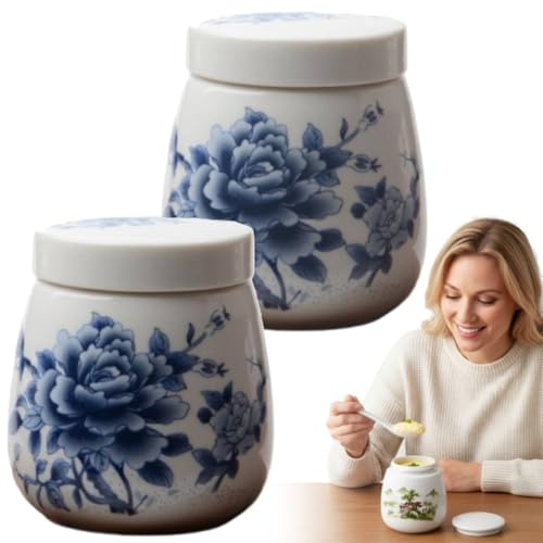 Coddled Egg Cups, Egg Coddlers Sets with Lids, Vintage Style Ceramic Coddled Eggs Cooker, 220ml Porcelain Steamed Eggs Dish, Retro Chawanmushi Dessert Tableware for Daily Use (D)