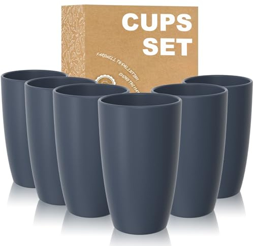 Wrova Reusable Drinking Glasses Set of 6 Plastic Cups 600 ML Large Capacity | Unbreakable Plastic Water Glasses Dishwasher and Microwave Safe Plastic Tumbler for Kitchen, Camping and Dorm - Blue