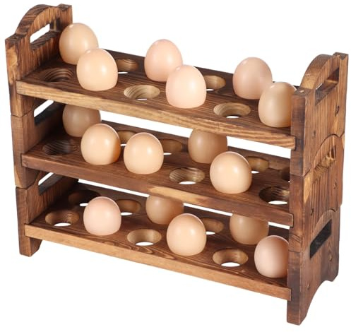 3 Tier Stackable Egg Rack, Holds 36 Eggs, Dark Brown Wooden Countertop Fresh Eggs Organizer, Stackable Quail Egg Sorter Storage Trays for Chicken, Duck, Turkey Egg