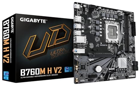 GIGABYTE B760M H V2 Carte Mère - Prend en Charge Les processeurs Intel Core 14e génération, VRM numérique 5+1+1 Phases, Jusqu’à 8000MHz DDR5 (O.C.), 1xPCIe 4.0 M.2, LAN 1GbE, USB 3.2 Gen1