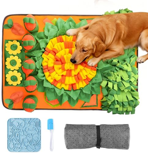 Snuffle Mat for Dogs und Licky Mat with Suction Cups, 70x50 cm Interactive Feeding Mats for Anxiety Relief, Intelligence Puppy Snuffle Game, Encourages Natural Foraging Skills and Slow Eating,Spreader