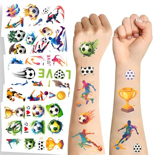 10 Bögen Fußball Temporäre Tattoos für Mädchen & Jungen – Football Temporäre Tattoo Sticker Aufkleber, Wasserfeste Fake Tattoos für Fußball Party Mitgebsel, Geburtstagsgeschenke & Dekoration