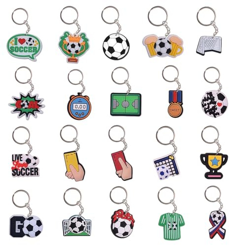 20 Pcs Football Keyrings for Boys, World Cup 2026 Merchandise Party Bag Fillers, Silicone Football Accessories, Birthday Favors, World Cup Football 2026 Keychains for Fans and Players, Trophy Medal