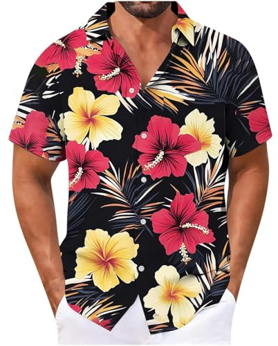 Générique Chemisette Homme Manches Courtes Chemise Impression Hawaienne Vetement Plage Été Respirant Vêtements Léger Doux Habit Confortable Extensible Respirant Haut