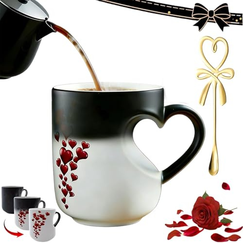 2026 New Tasse Magique En Céramique Changeante De Couleur En Forme De Cœur, Tasse à Café Avec Poignée En Cœur, Design Surprise Lorsque Vous Remplissez De Boissons Chaudes Pour Les Anniversaires (2pcs)